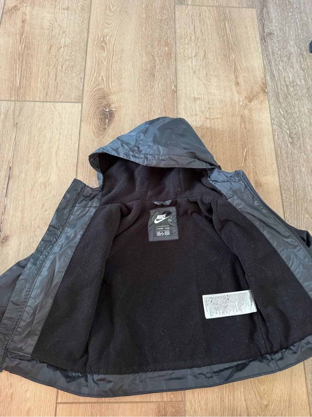 Boy's Nike Fleece Lined Hooded Jacket Windbreaker Black 2Tone size 2T